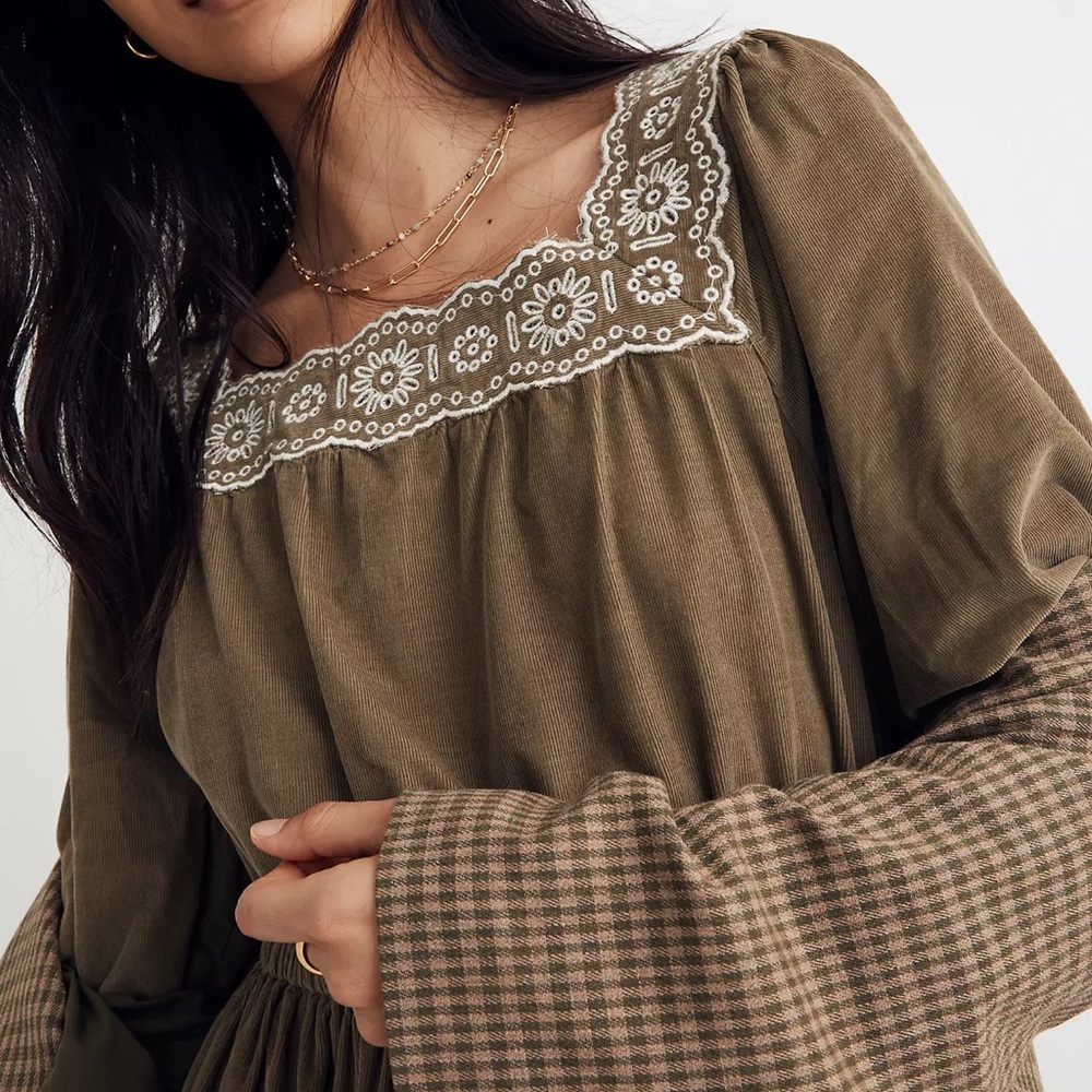NWT Madewell Embroidered Corduroy Square-Neck Mini Dress - Picture 9 of 9
